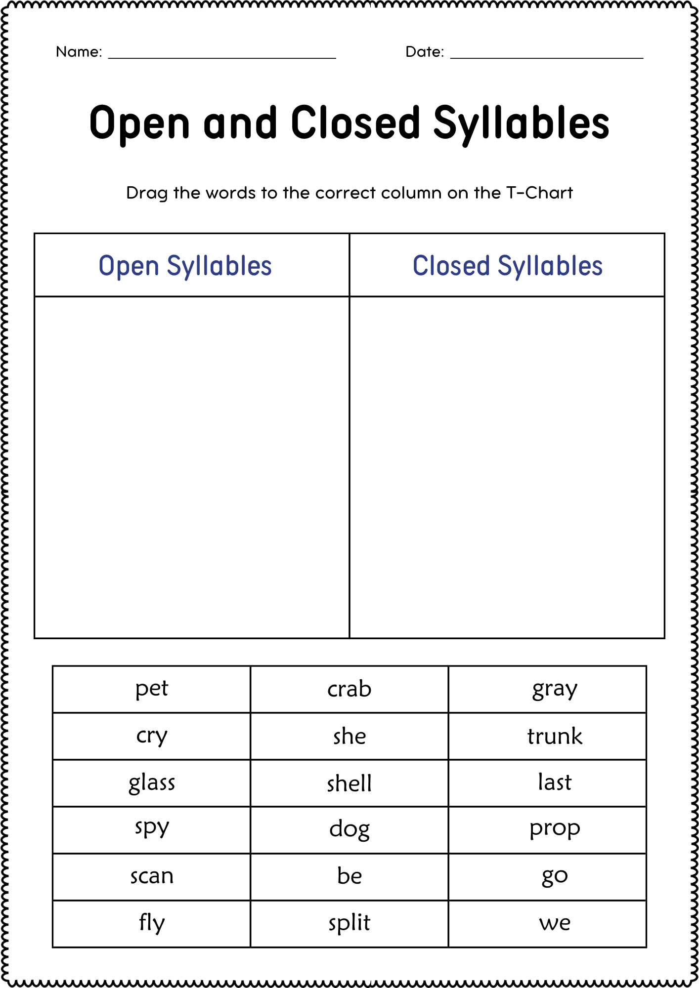 Open And Closed Syllables Grammar Worksheets Open And Closed Syllable Sort Teaching Resources