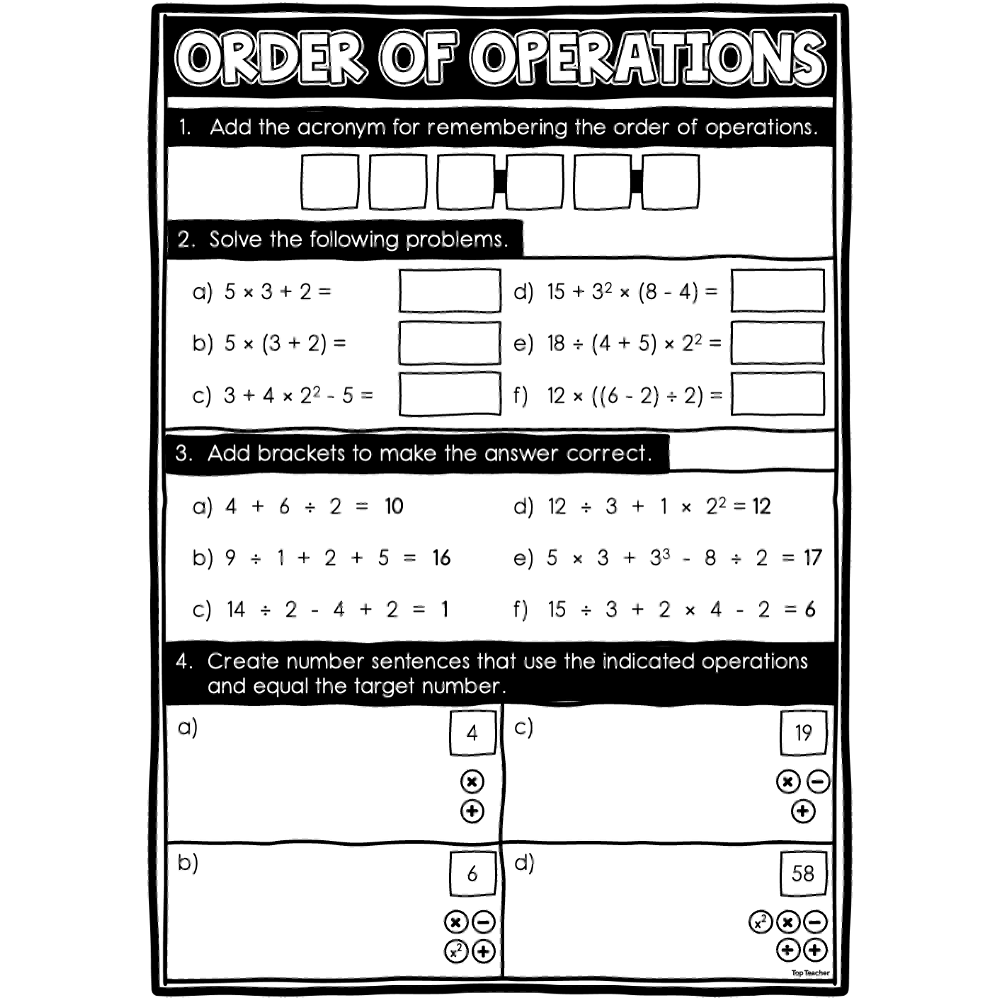 Order Of Operations Worksheet Top Teacher