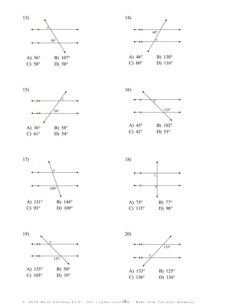 Parallel Lines And Transversal Worksheet Worksheets Library