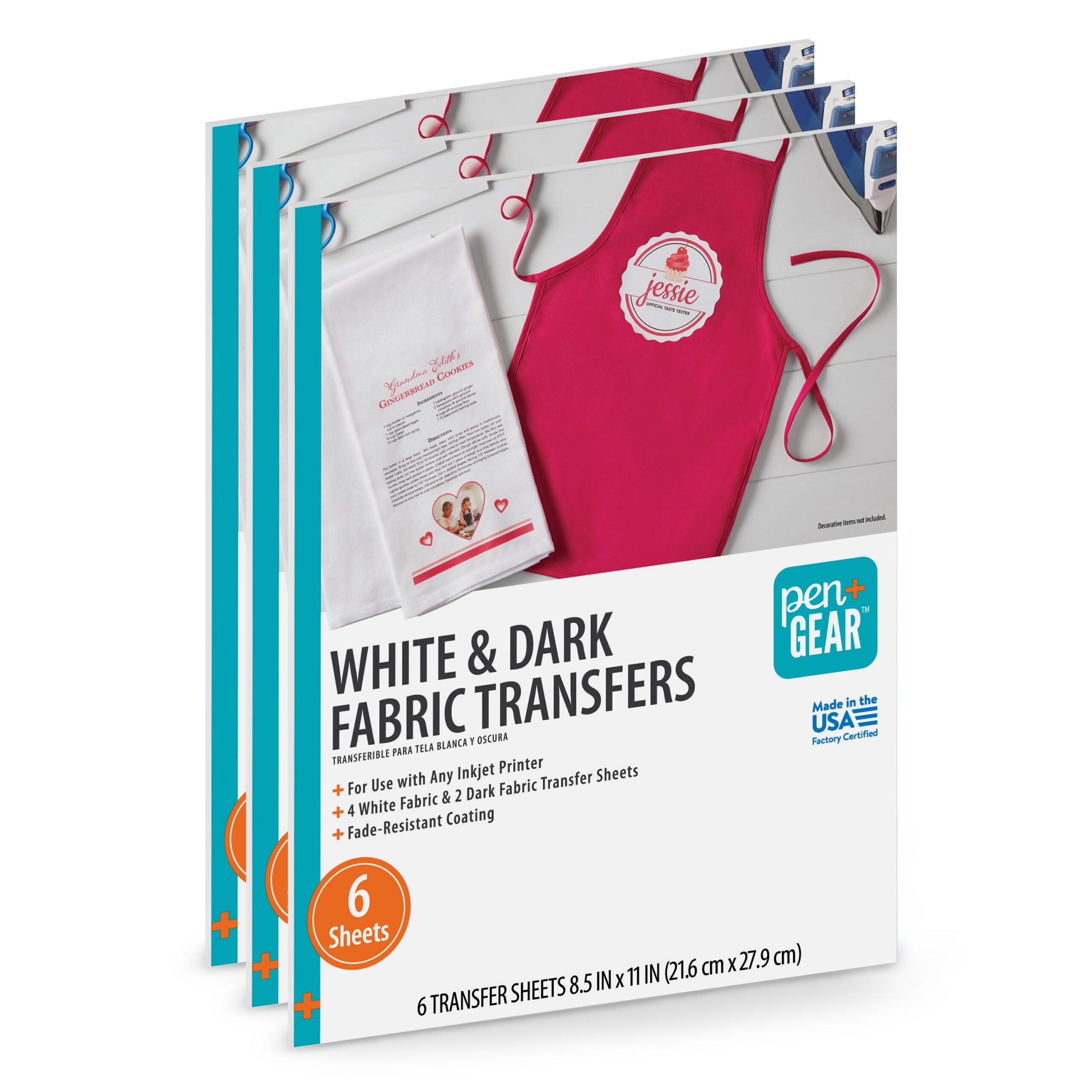 PEN GEAR Brandclub Pen Gear White Dark Fabric Transfer Paper Inkjet Printable 8 5 X 11 18 Sheets PEN GEAR Brandclub Pen Gear White Dark Fabric Transfer Paper Inkjet Printable 8 5 X 11 18 Sheets