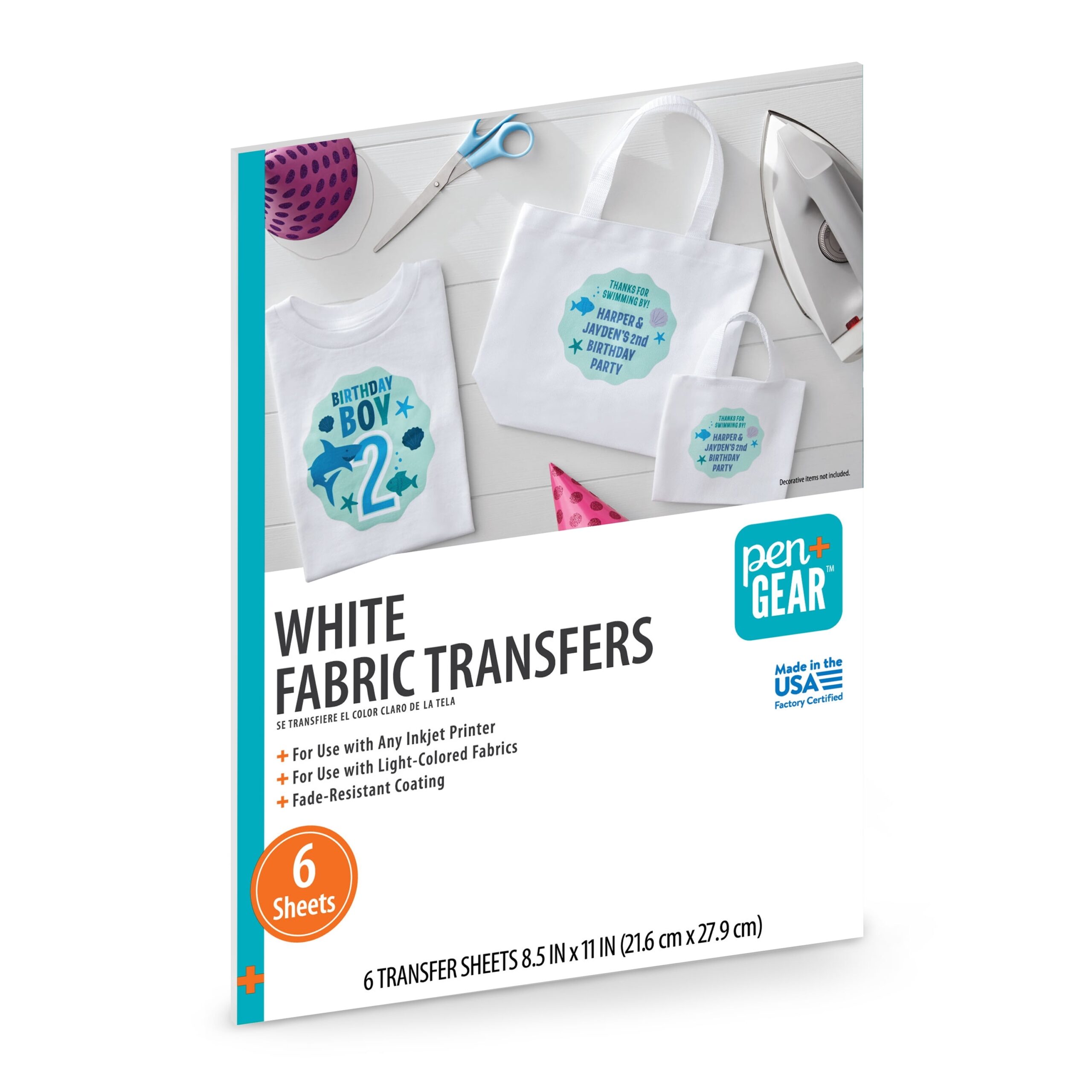 PEN GEAR Brandclub Pen Gear White Fabric Transfer Paper Inkjet Printable 8 5 X 11 6 Sheets PEN GEAR Brandclub Pen Gear White Fabric Transfer Paper Inkjet Printable 8 5 X 11 6 Sheets