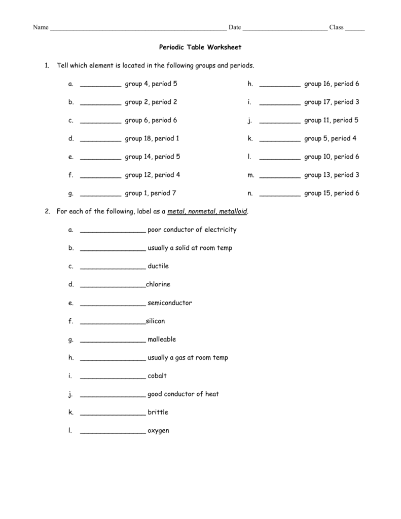 Periodic Table Worksheet Elements Properties Periodic Table Worksheet Elements Properties