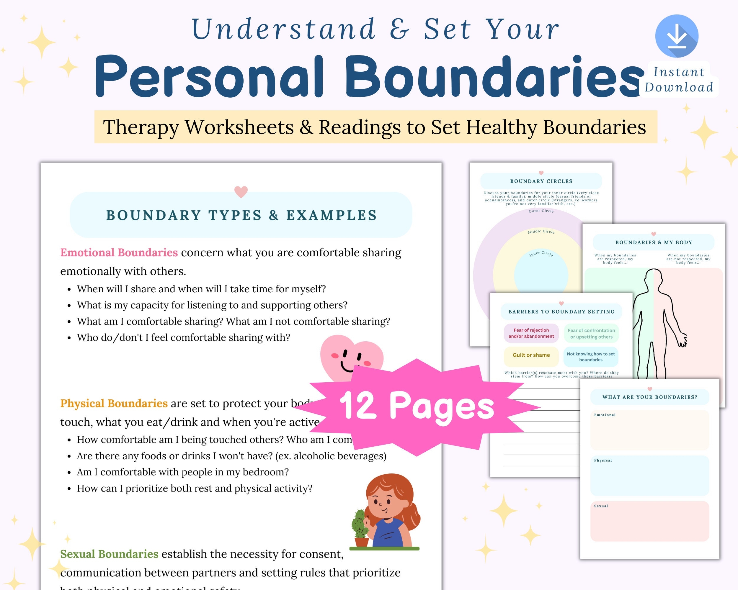 Personal Boundaries Worksheets Therapy Worksheets SEL Social Emotional Healthy Relationships Couples Therapy Personal Space DBT CBT Etsy
