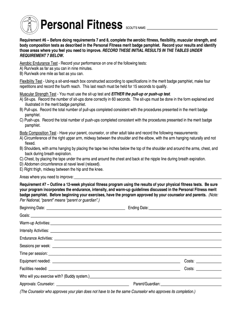 Personal Fitness Merit Badge Workbook Fill Out Sign Online DocHub Worksheets Library