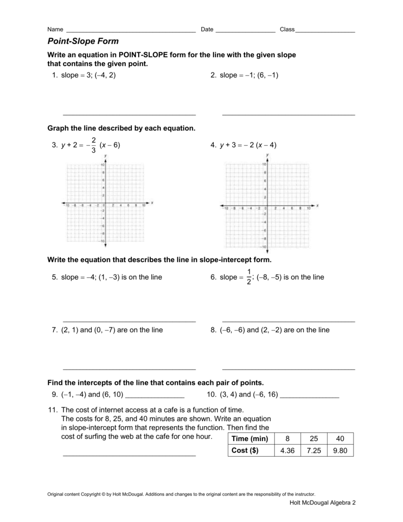 Point Slope Form Worksheet Algebra Practice