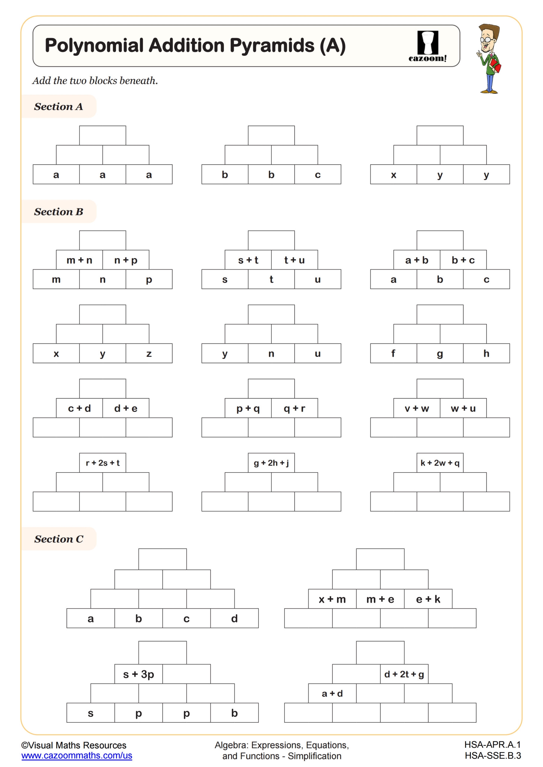 adding polynomials worksheet