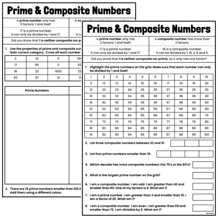 Prime Composite Numbers Worksheets Top Teacher