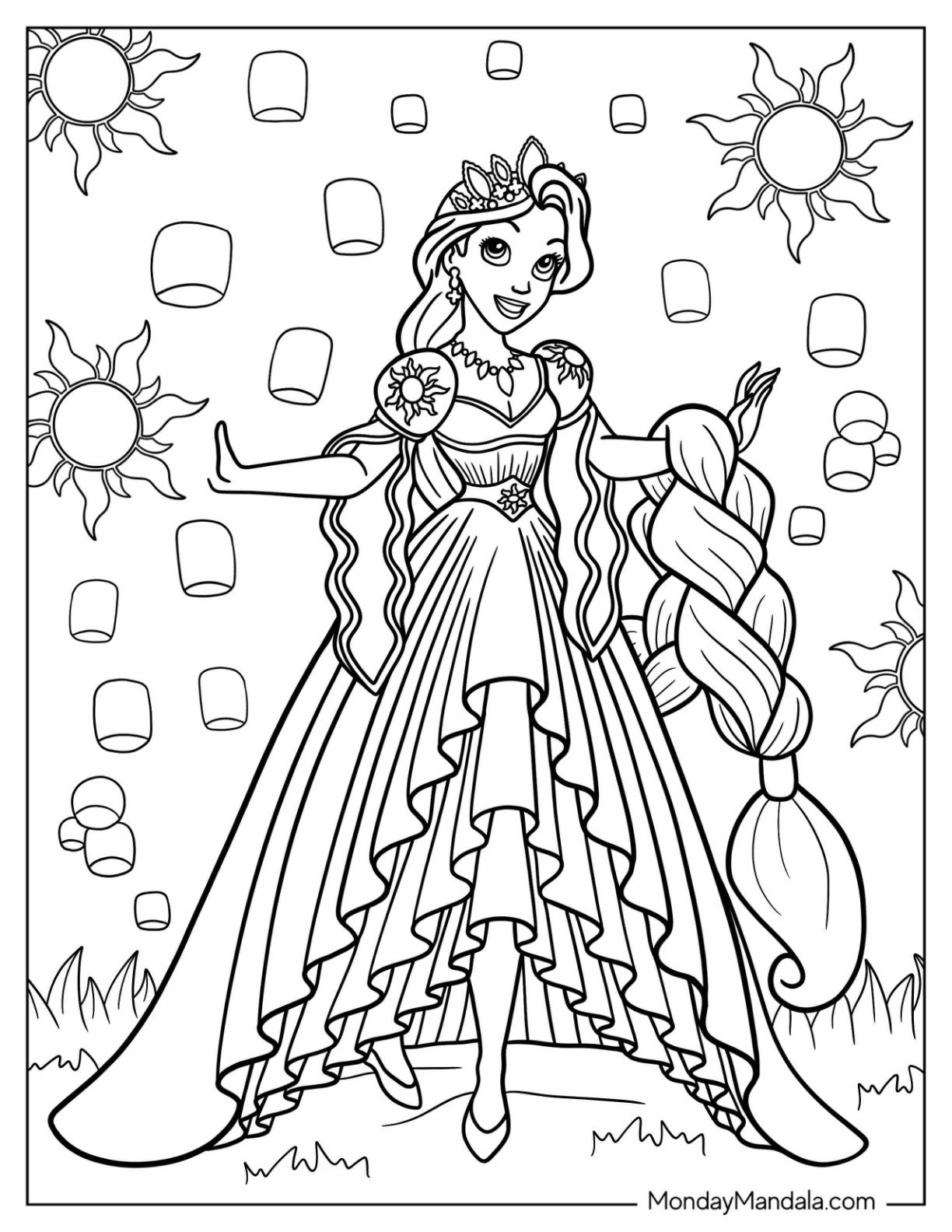 princess color pages printable