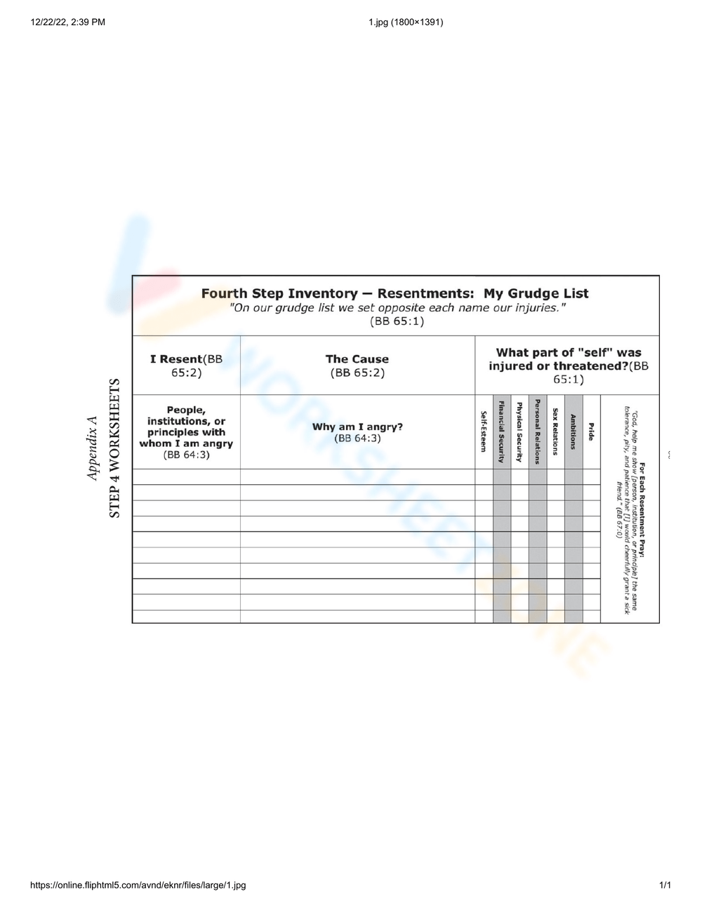 fourth step worksheet