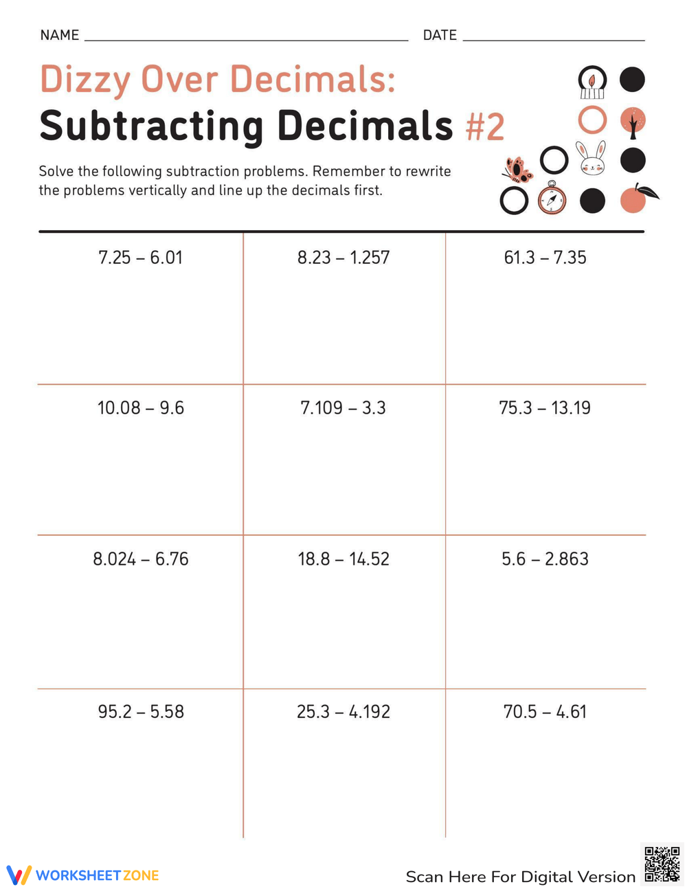 Printable Adding And Subtracting Decimals Worksheets