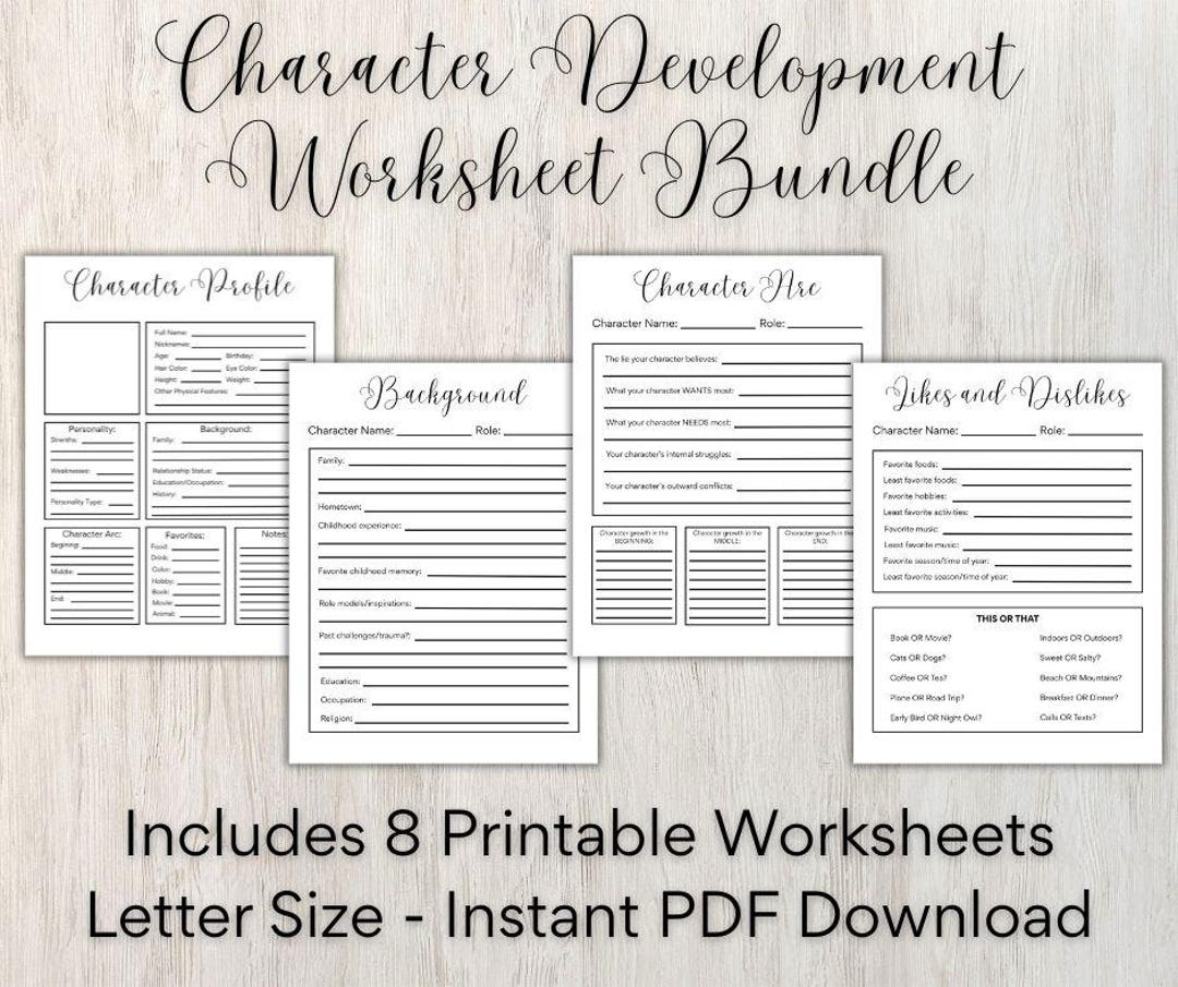 Printable Character Development Worksheet Bundle For Authors letter Size PDF Download Etsy
