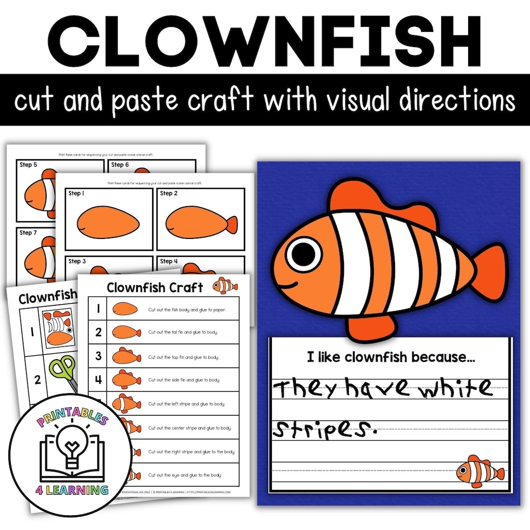 Printable Clownfish Cut And Paste Craft Instant Digital Download Etsy Printable Clownfish Cut And Paste Craft Instant Digital Download Etsy