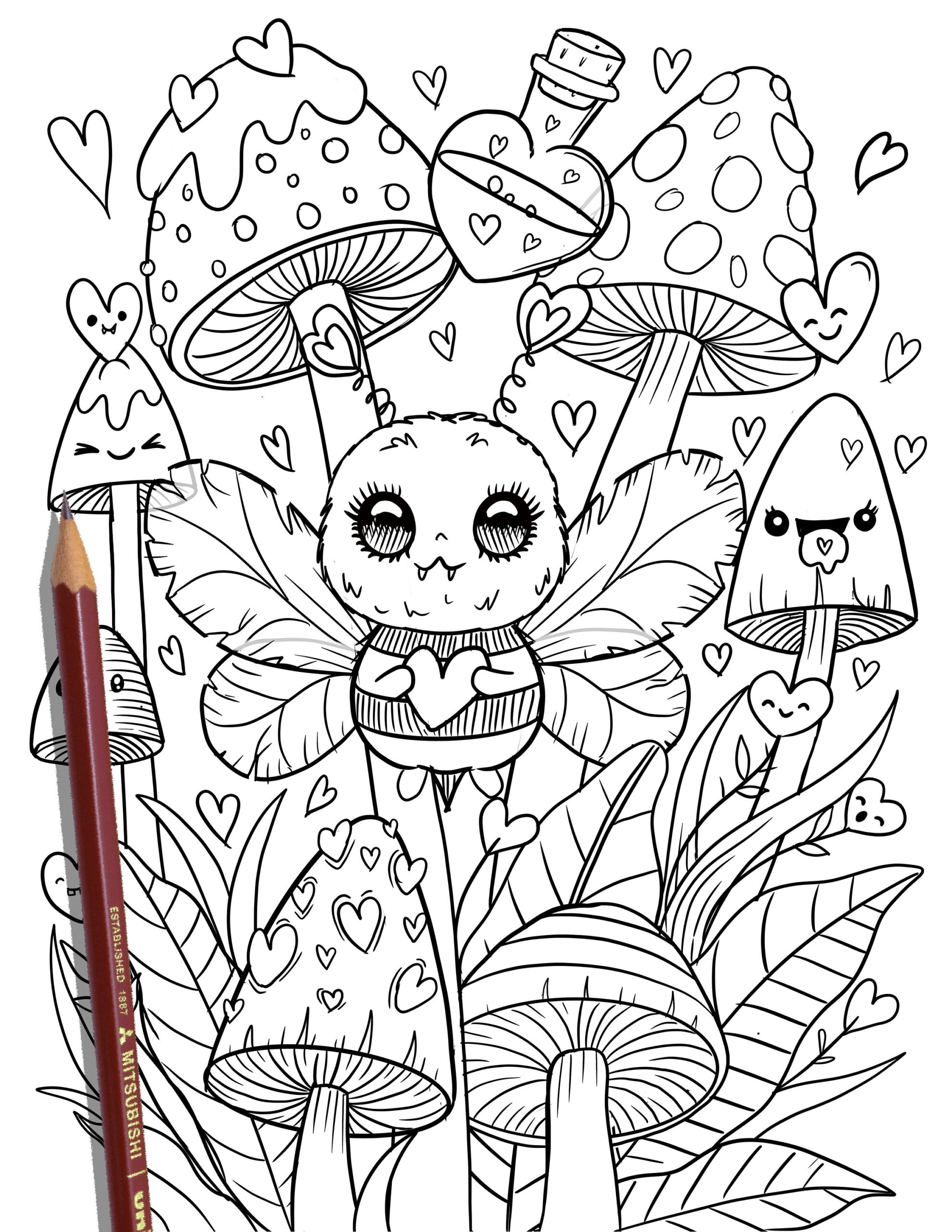 PRINTABLE Cute Kawaii Coloring Page Hand drawn Coloring Sheet Cute Doodles Coloring Page Kids Coloring Page Adult Coloring Etsy Israel