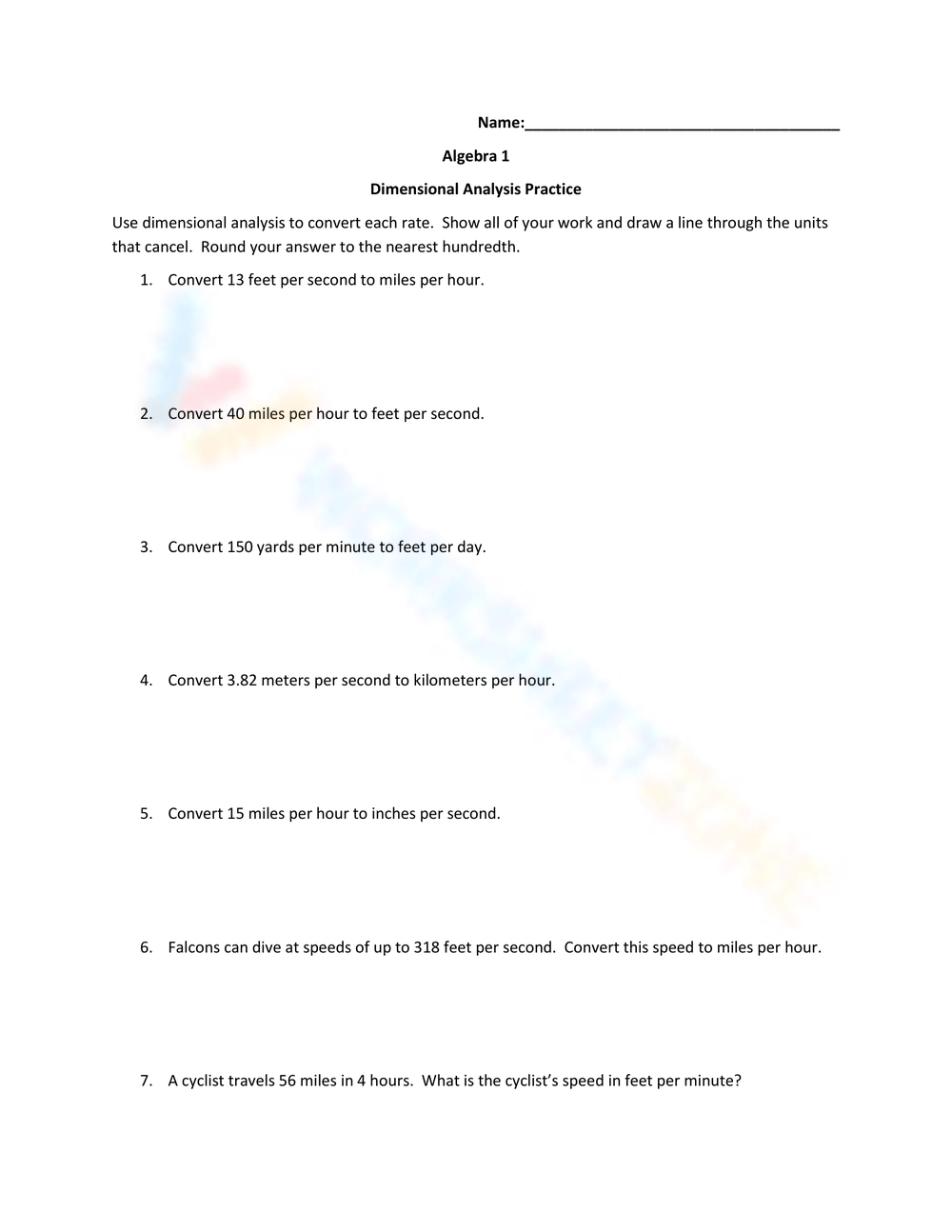dimensional analysis worksheet