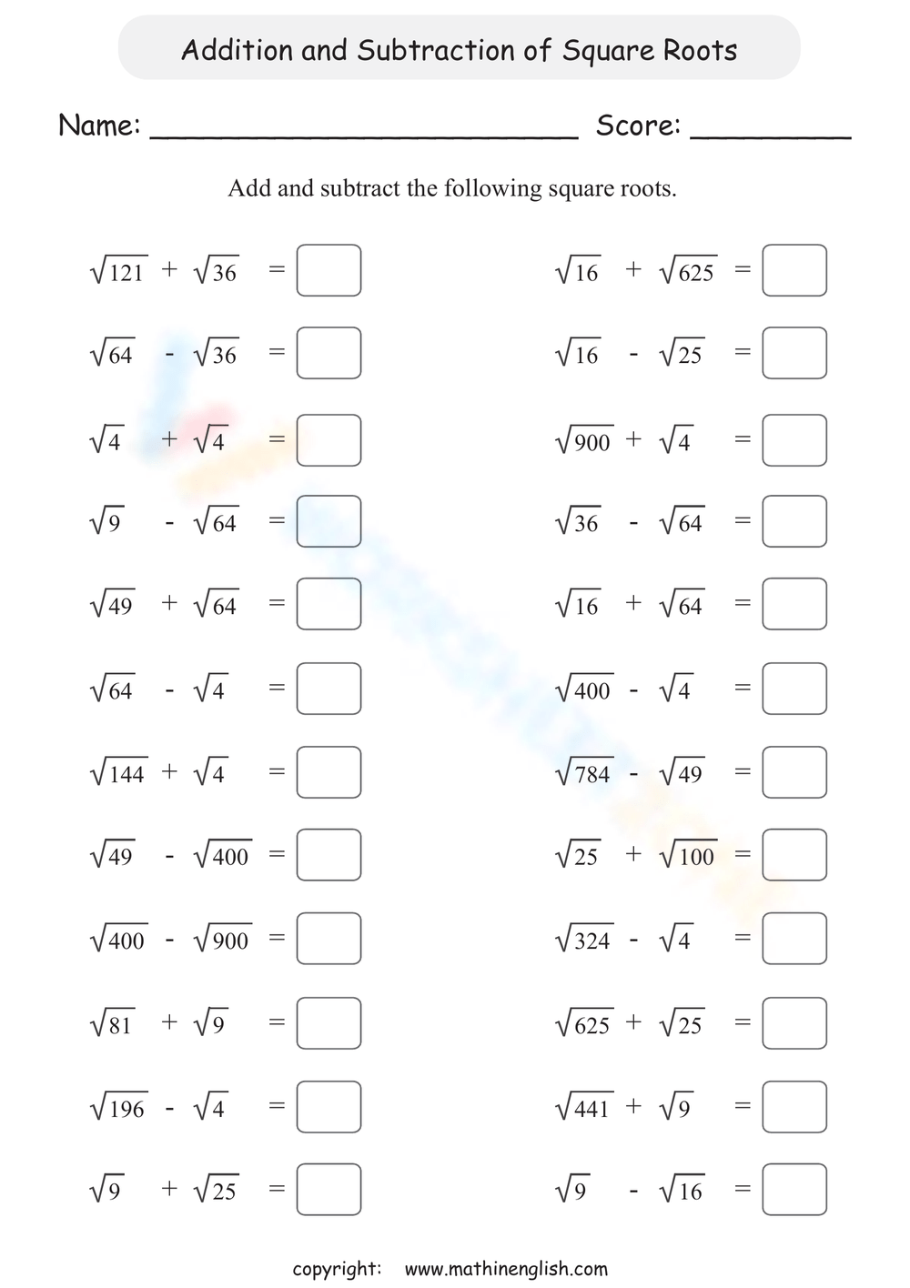 Printable Estimating Square Roots Worksheets Download