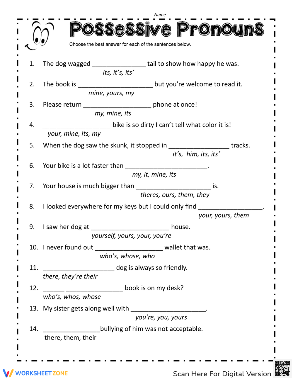 possessive pronouns worksheet