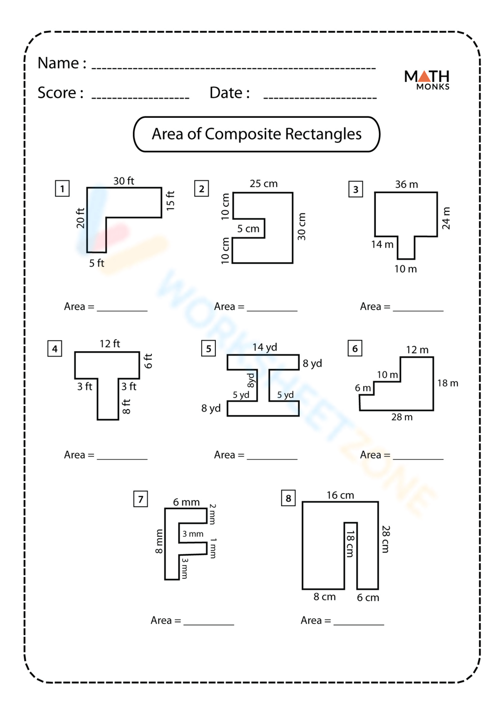 area of compound shapes worksheet
