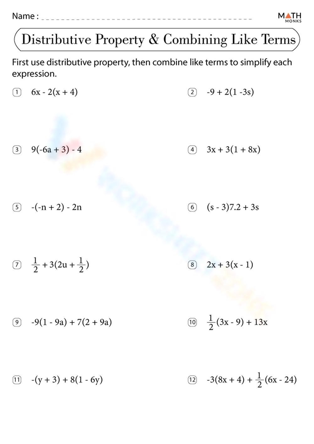 Printable Grade 7 Combining Like Terms Worksheets Download