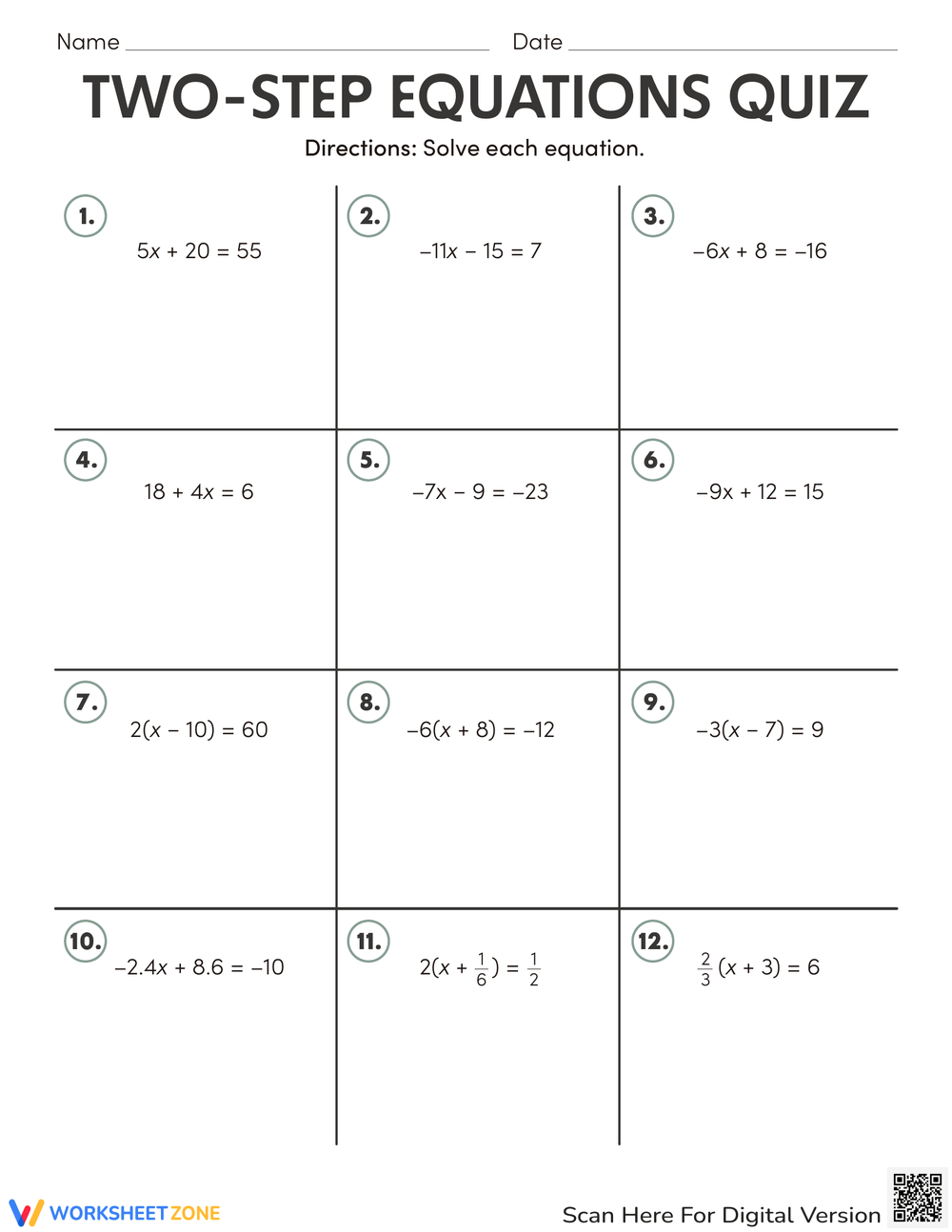 Printable Grade 8 Easter Two Step Equations Worksheets