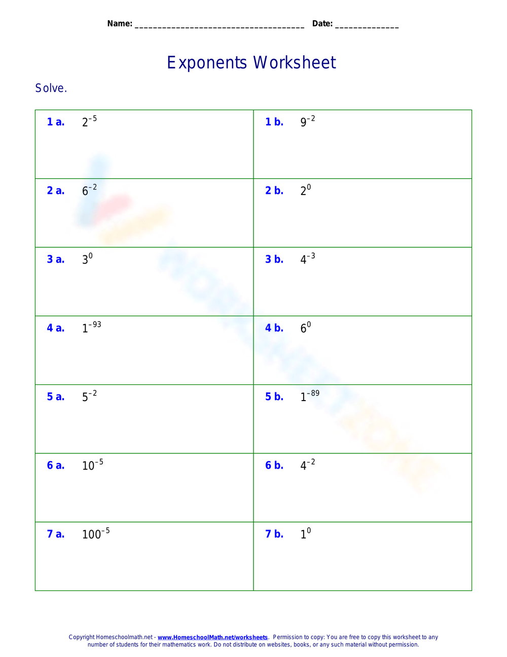 Printable Grade 8 Negative Exponents Worksheets Download