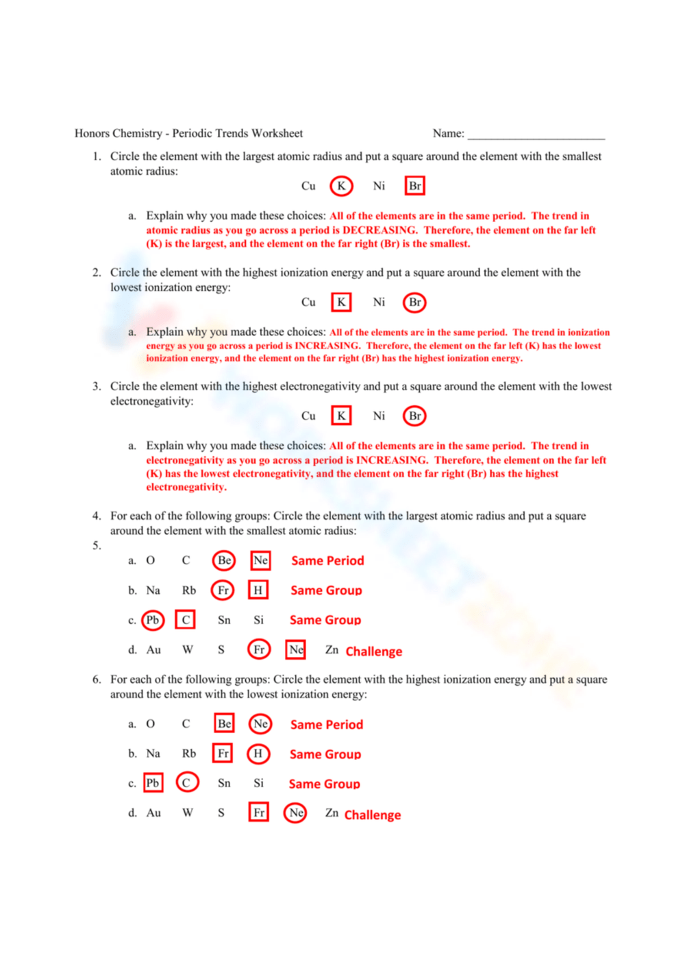 Printable Grade 8 Periodic Trends Worksheets Download