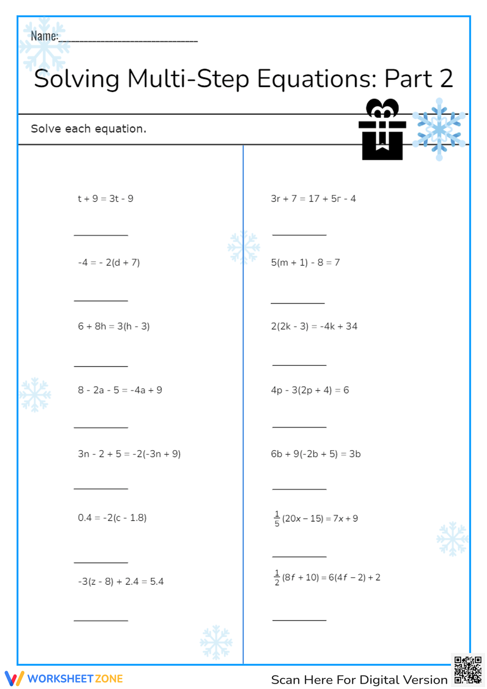 multi step equations worksheets