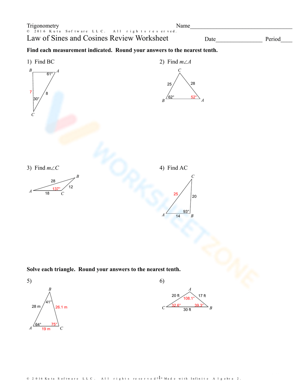 law of sines worksheet