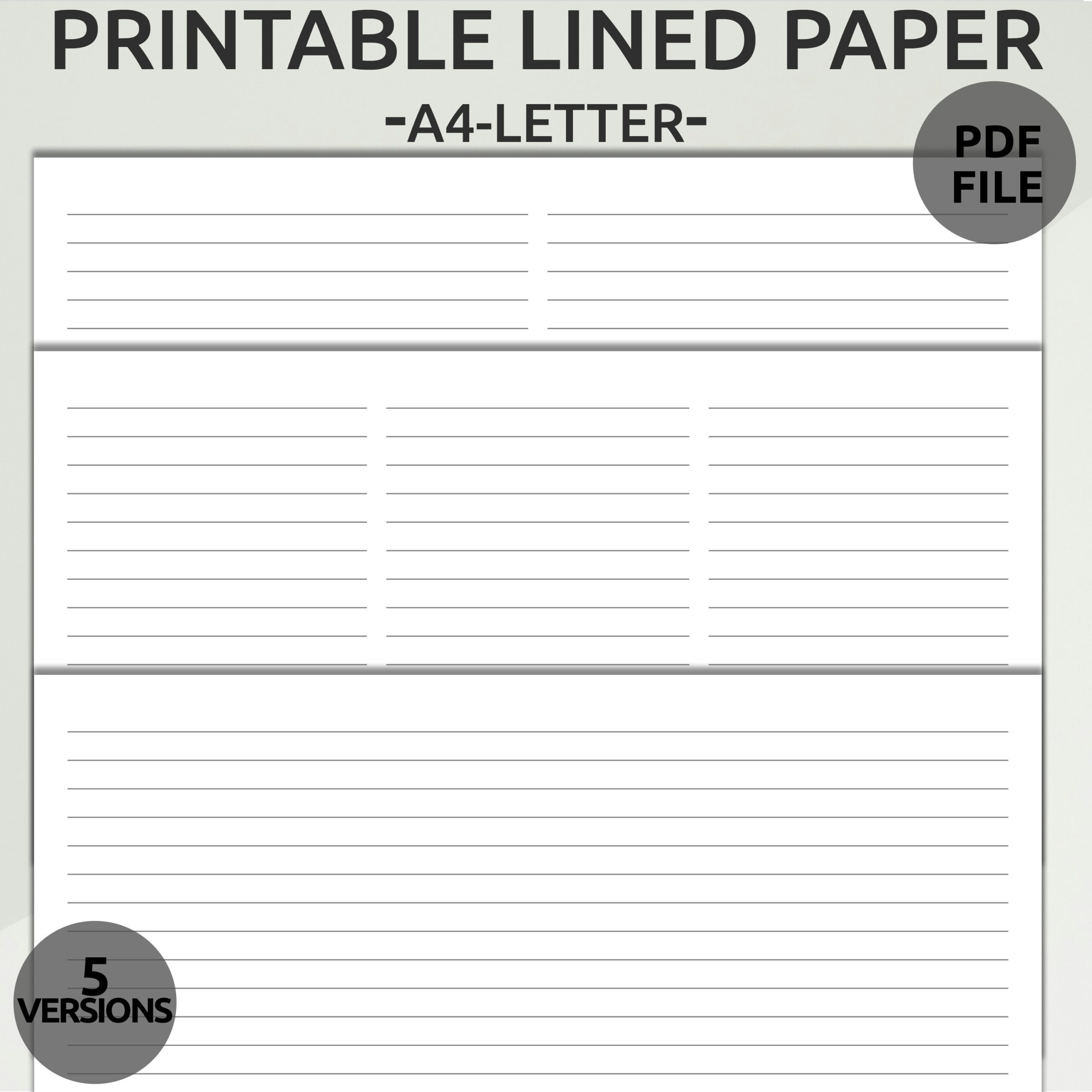 Printable Lined Paper Printable Note Paper Digital Lined Paper Lined Paper Pack Landscape Printable Ruled Paper Narrow Wide Ruled Etsy