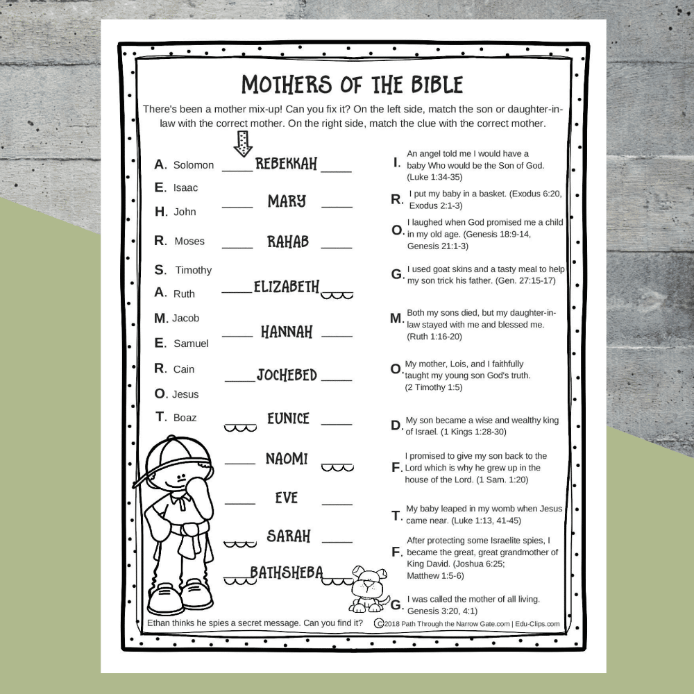 Printable Mothers Of The Bible Worksheet Kids Bible Teacher Worksheets Library