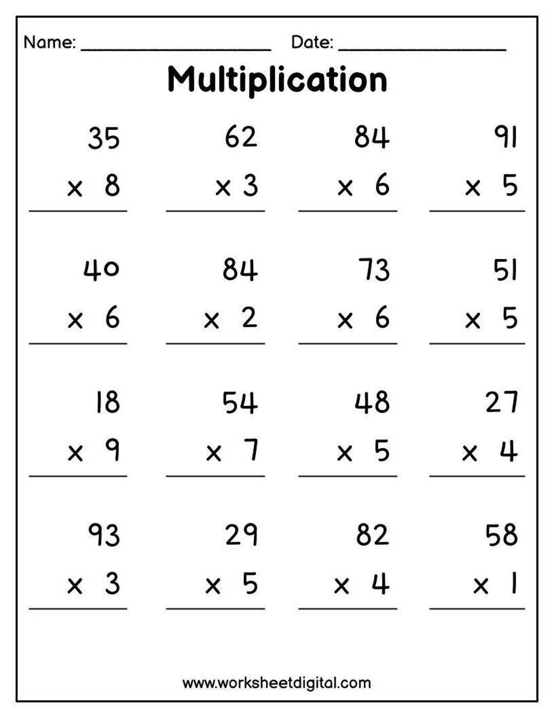 double digit multiplication worksheets