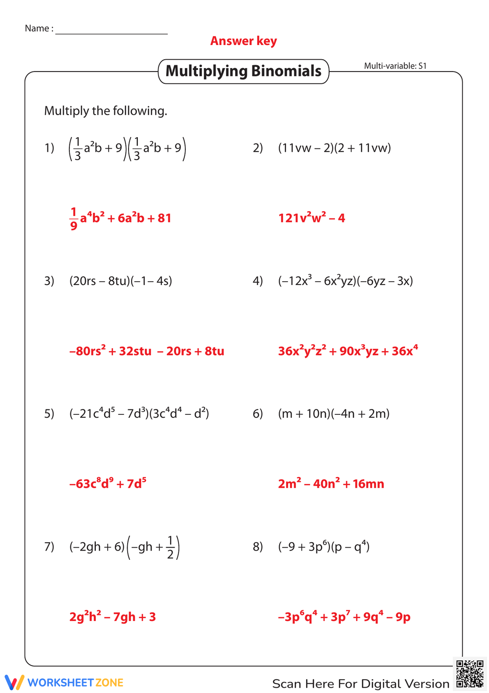 Printable Multiplying Polynomials Worksheets