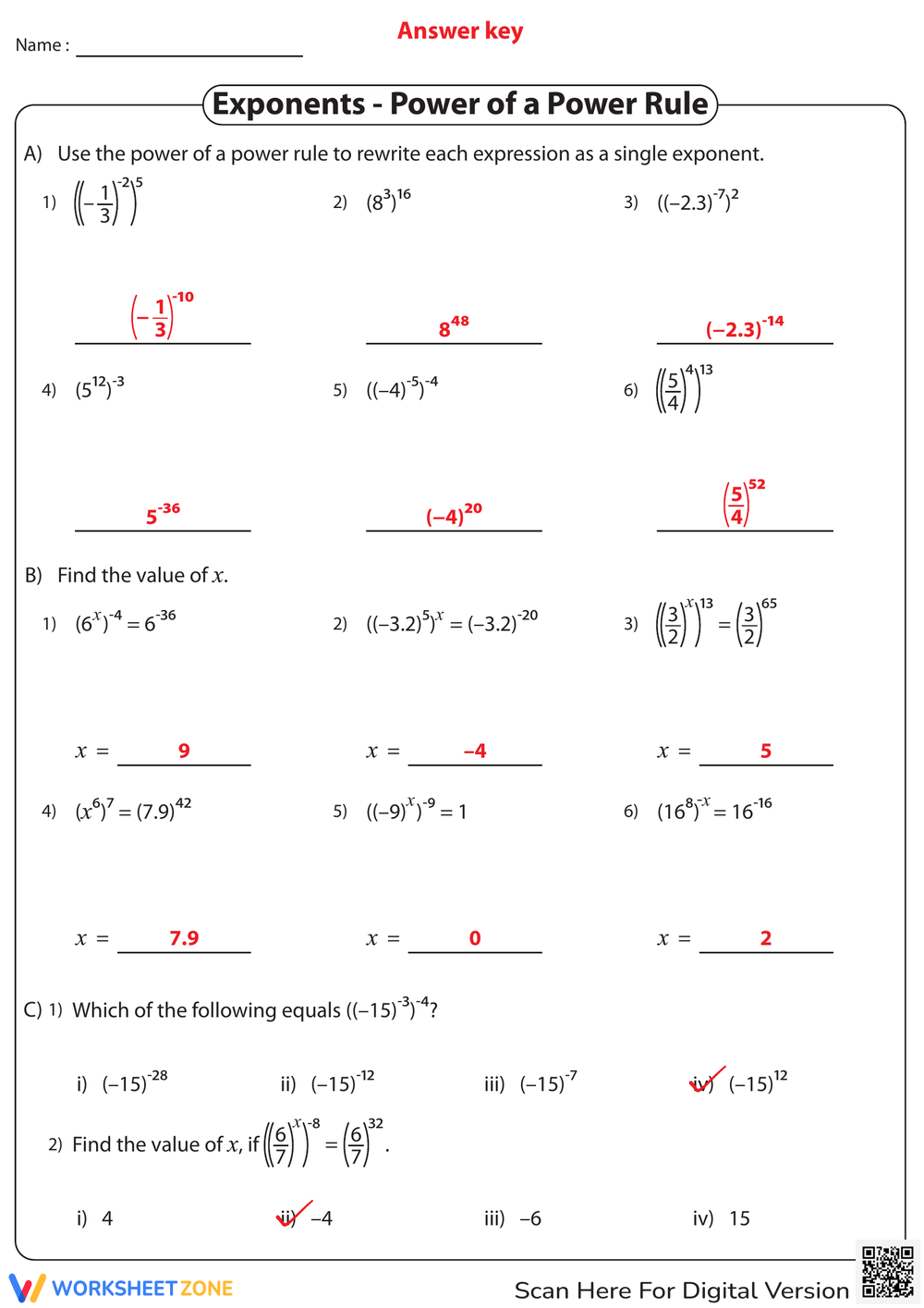 Printable Properties Of Exponents Worksheets