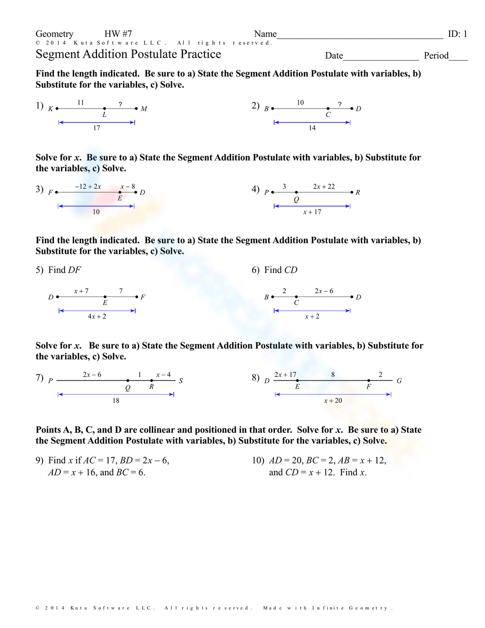 Printable Segment Addition Postulate Worksheets Printable Segment Addition Postulate Worksheets