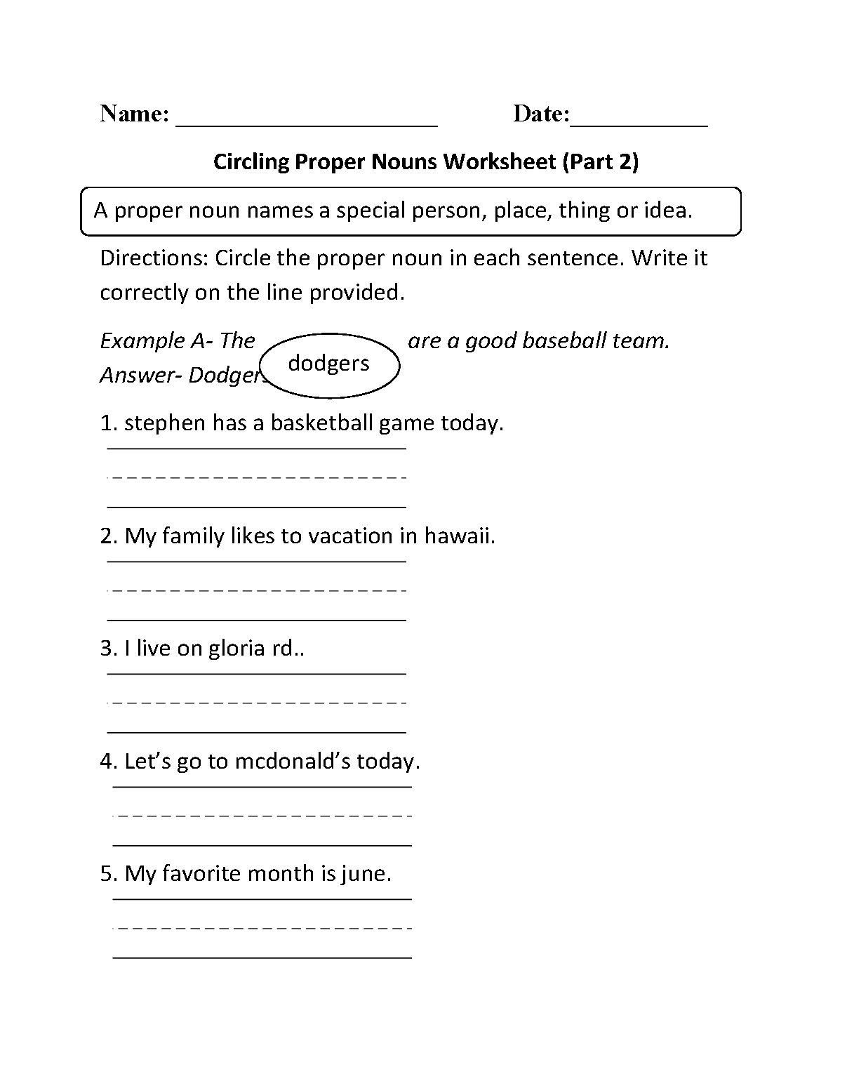 common and proper noun worksheets