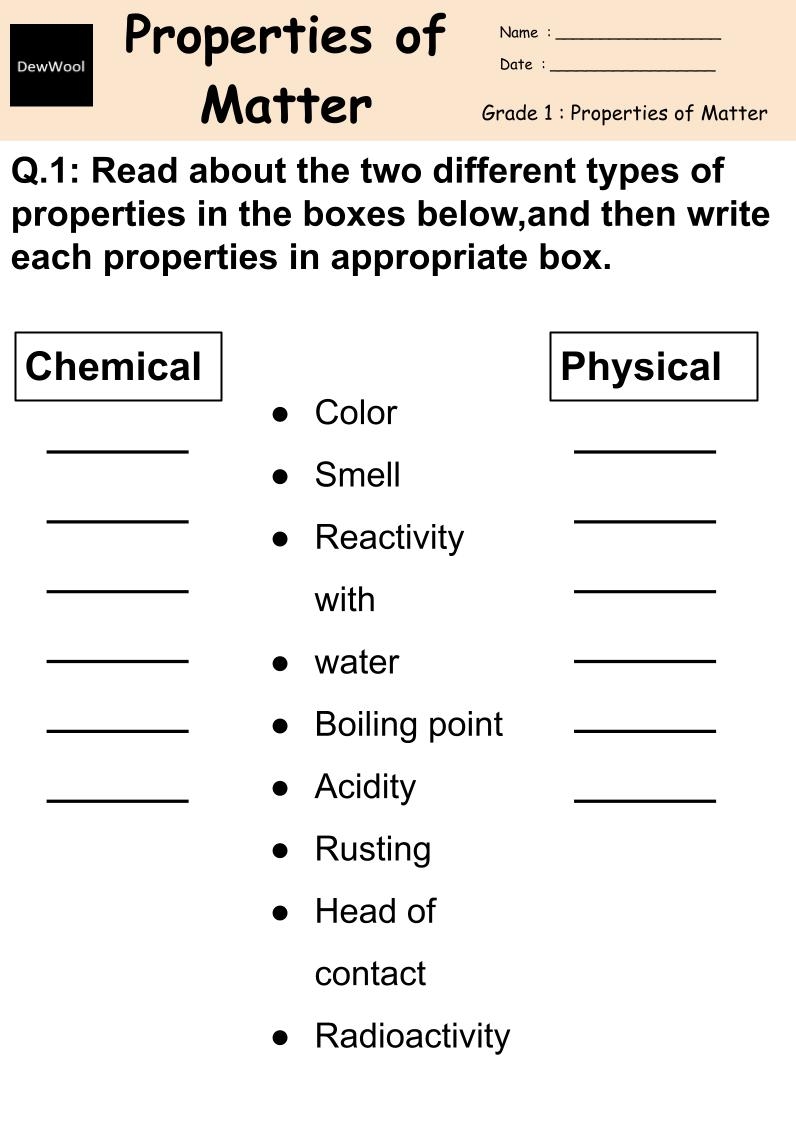 Properties And Changes In Matter Worksheet Worksheets Library
