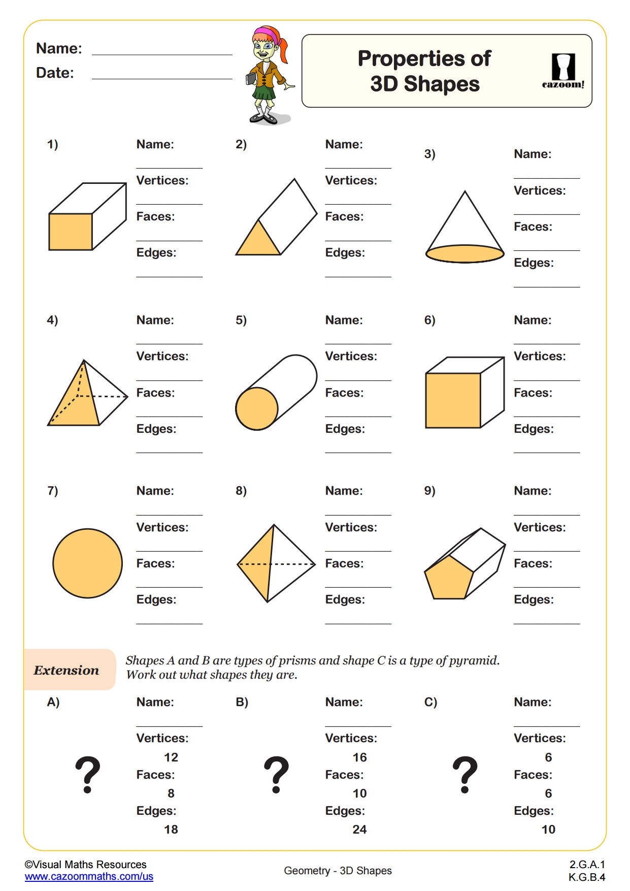 Properties Of 3D Shapes PDF Printable Geometry Worksheets Cazoom Math