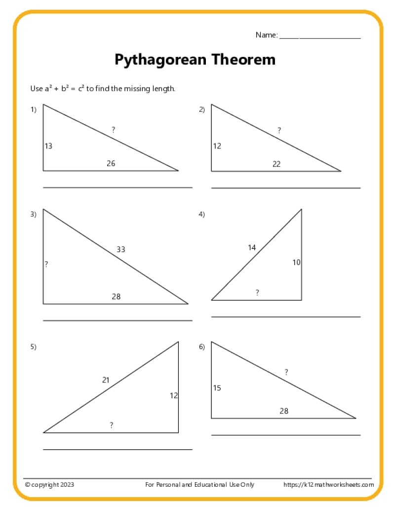 Pythagorean Theorem Worksheets