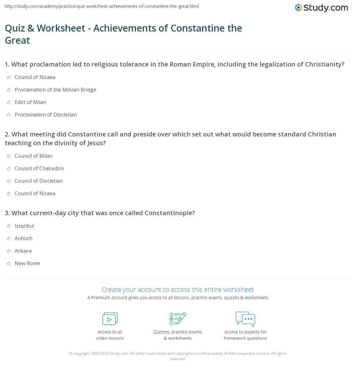 Quiz Worksheet Achievements Of Constantine The Great Study