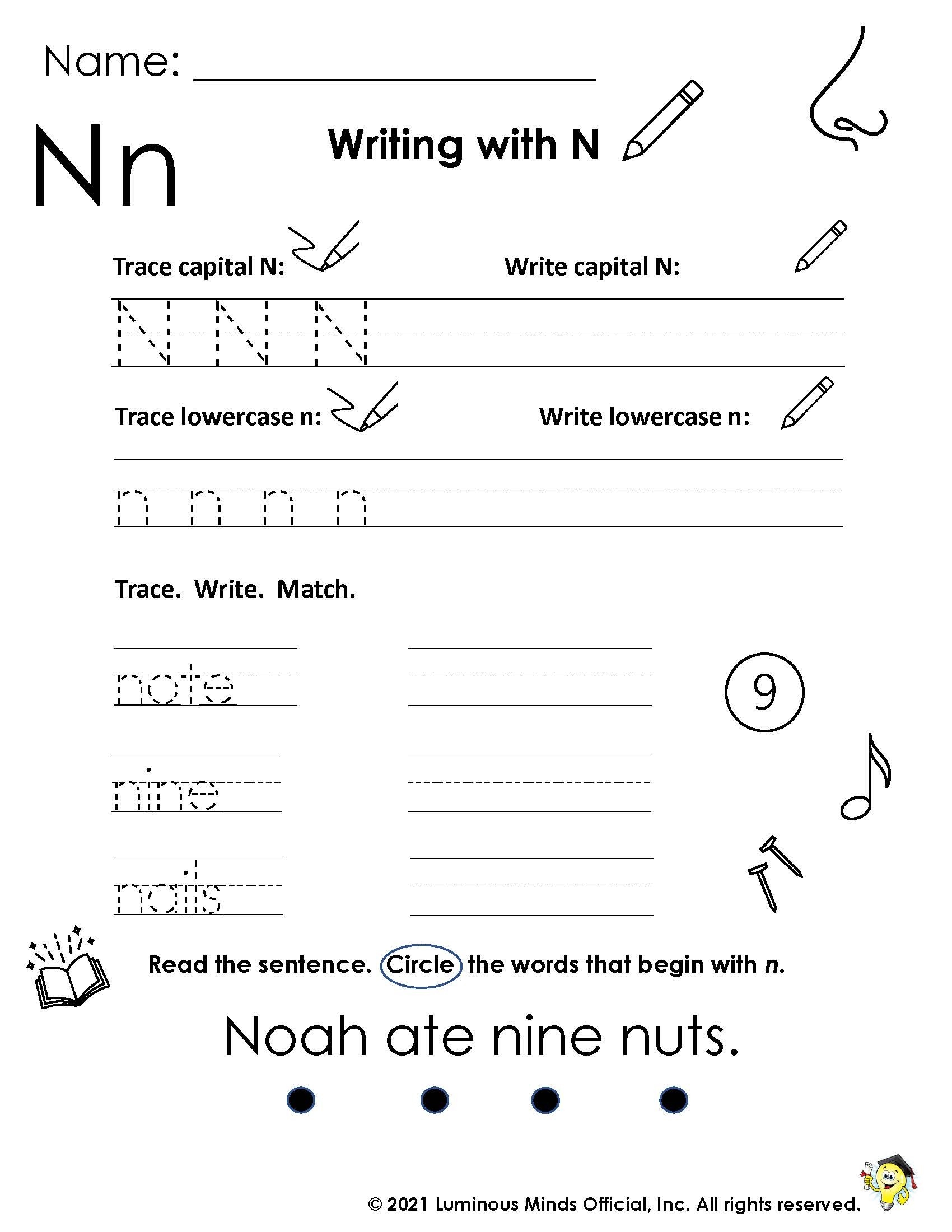 letter n worksheets