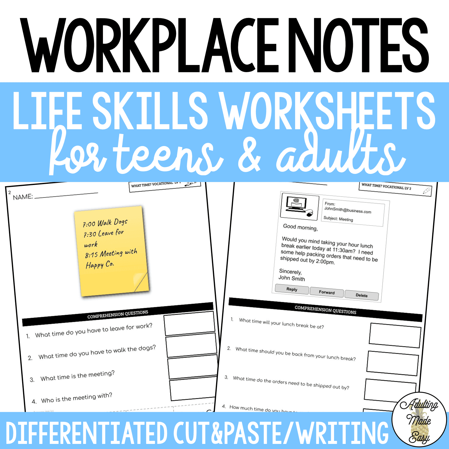 Reading Workplace Notes Worksheets
