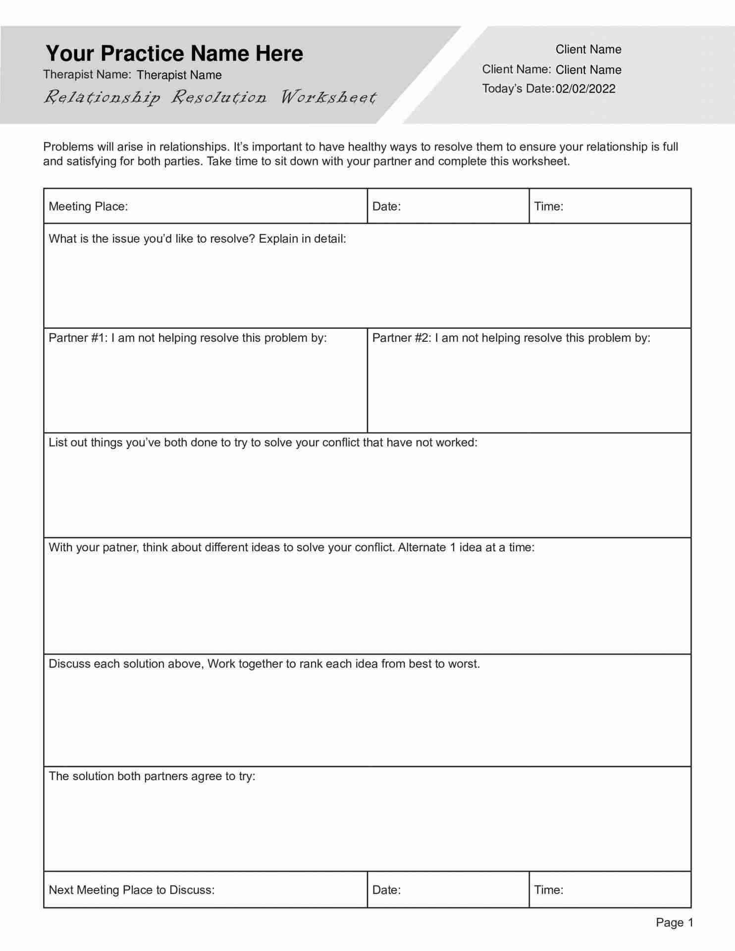 Relationship Couples Conflict Resolution Worksheet PDF TherapyByPro Relationship Couples Conflict Resolution Worksheet PDF TherapyByPro