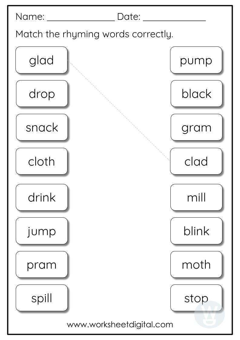 Rhyming Words Worksheet Digital 1 Teacher Made Resources