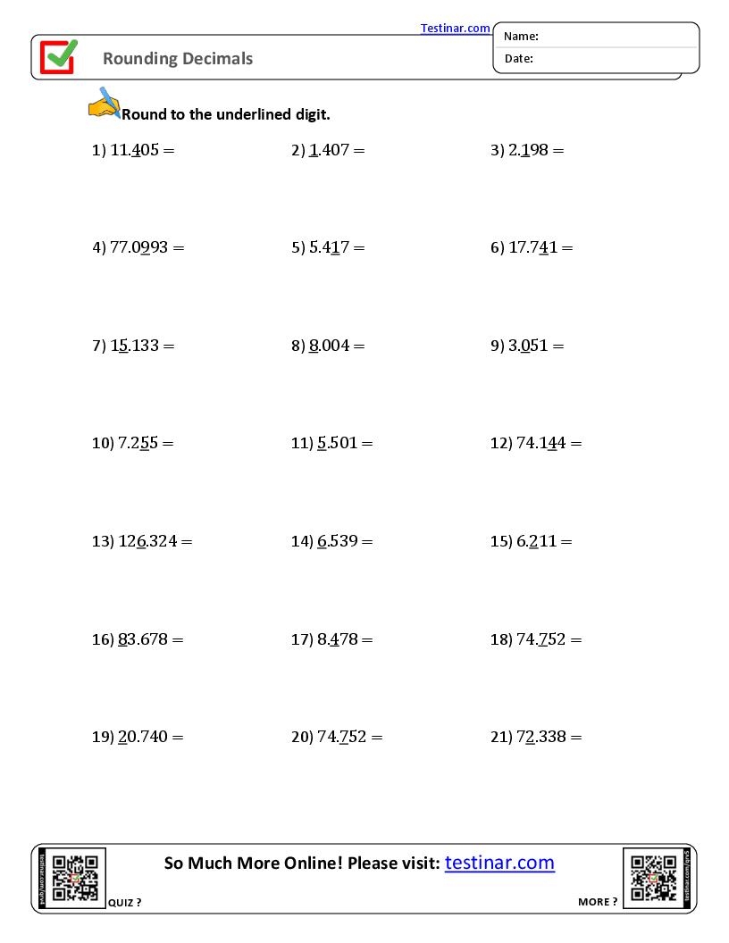 rounding decimals worksheet