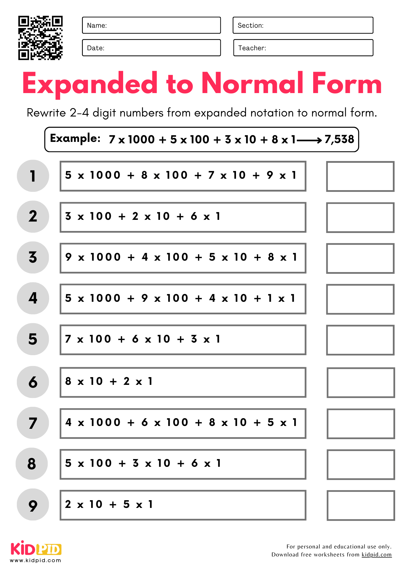 expanded form worksheets
