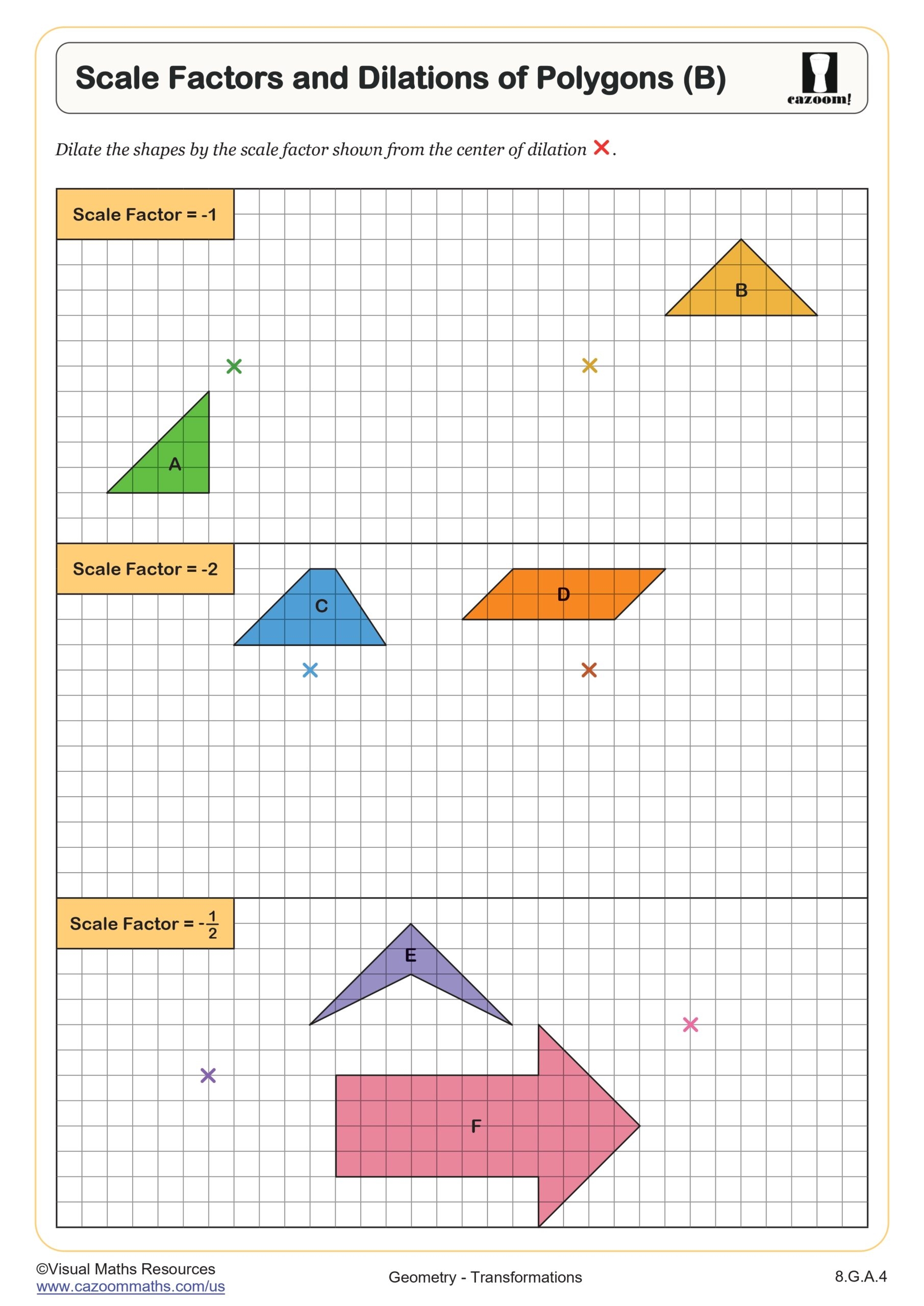 Scale Factors And Dilations Of Polygons B Worksheet 8th Grade PDF Worksheets Cazoom Math