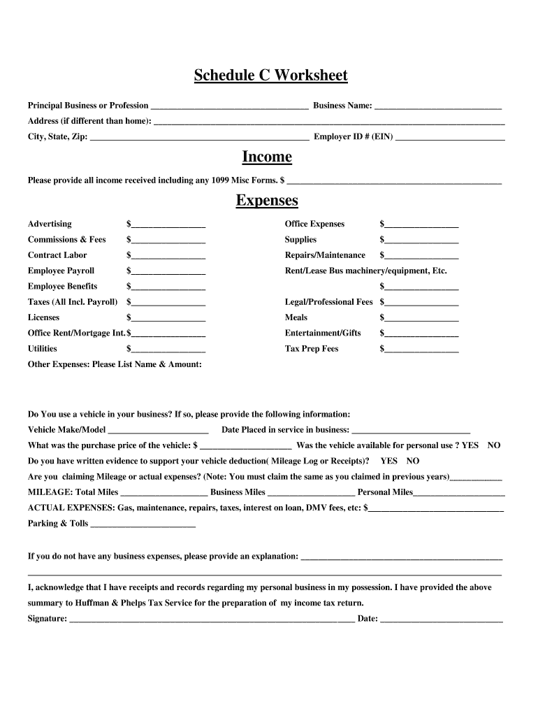 Schedule C Expenses Worksheet Fill Out Sign Online DocHub