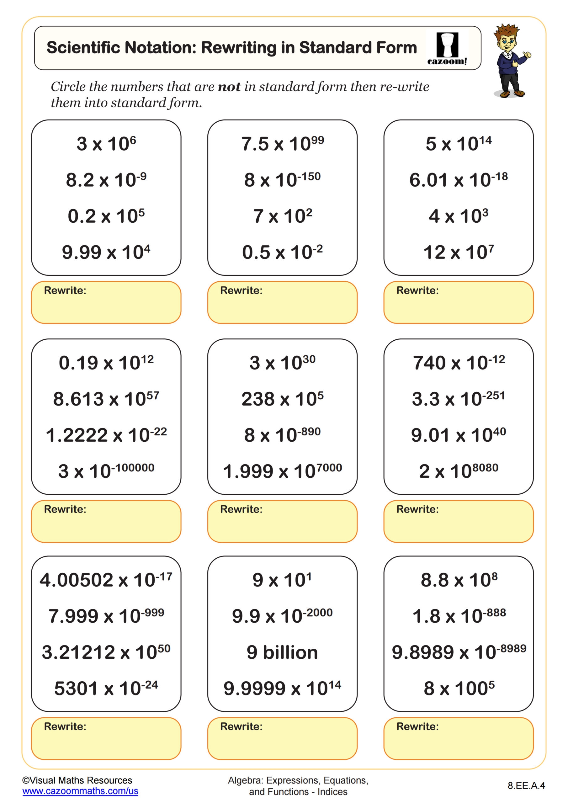 Scientific Notation Rewriting In Standard Form Worksheet PDF Printable Algebra Worksheet Cazoom Math Scientific Notation Rewriting In Standard Form Worksheet PDF Printable Algebra Worksheet Cazoom Math