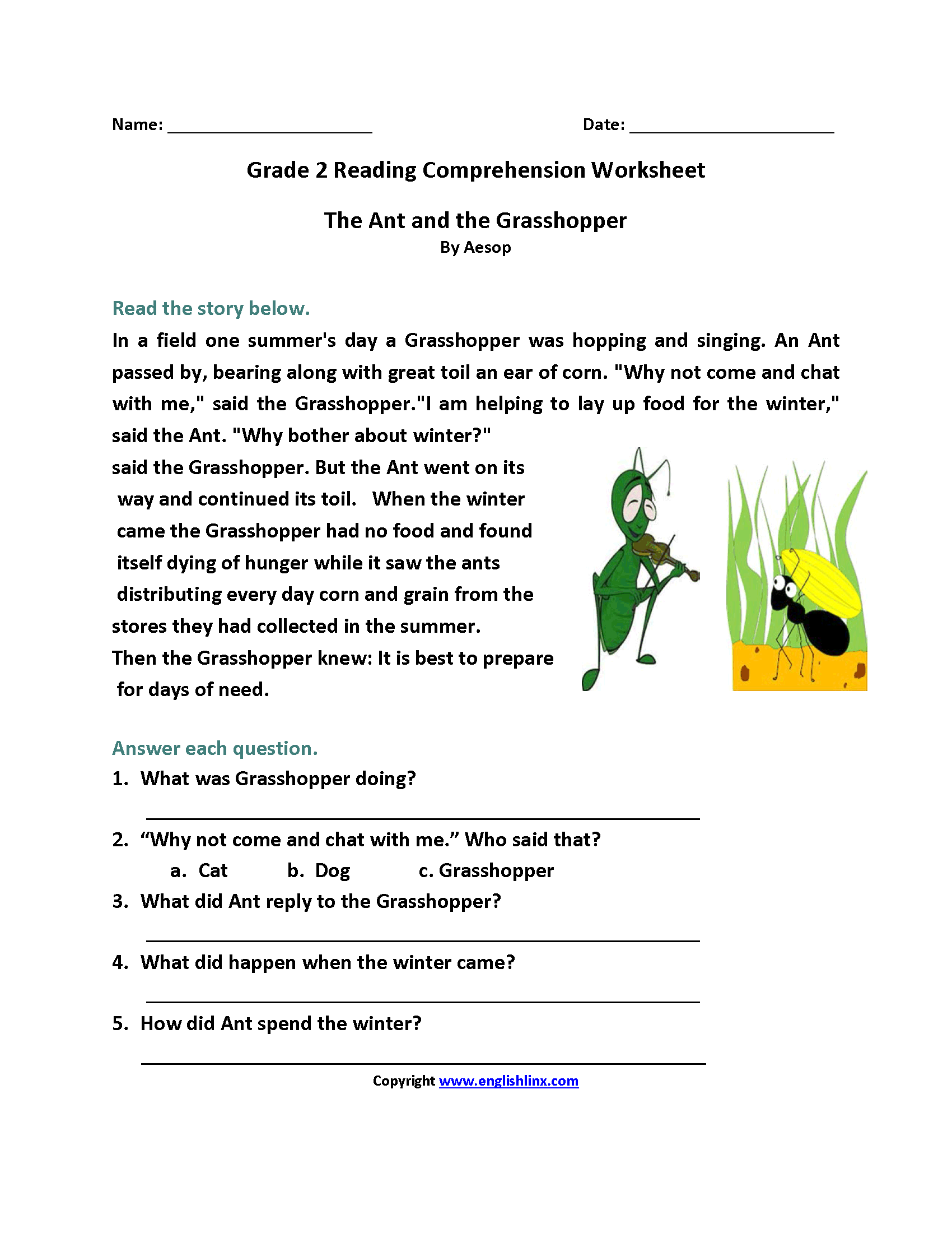 2nd grade reading worksheets