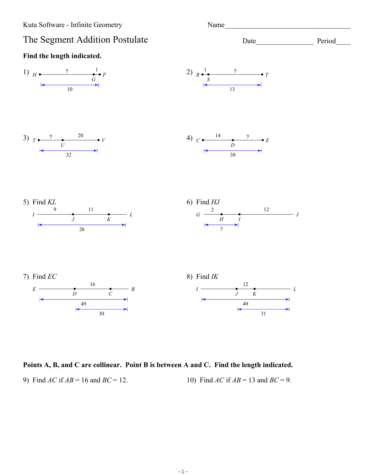Segment Addition Postulate Geometry Worksheet Segment Addition Postulate Geometry Worksheet
