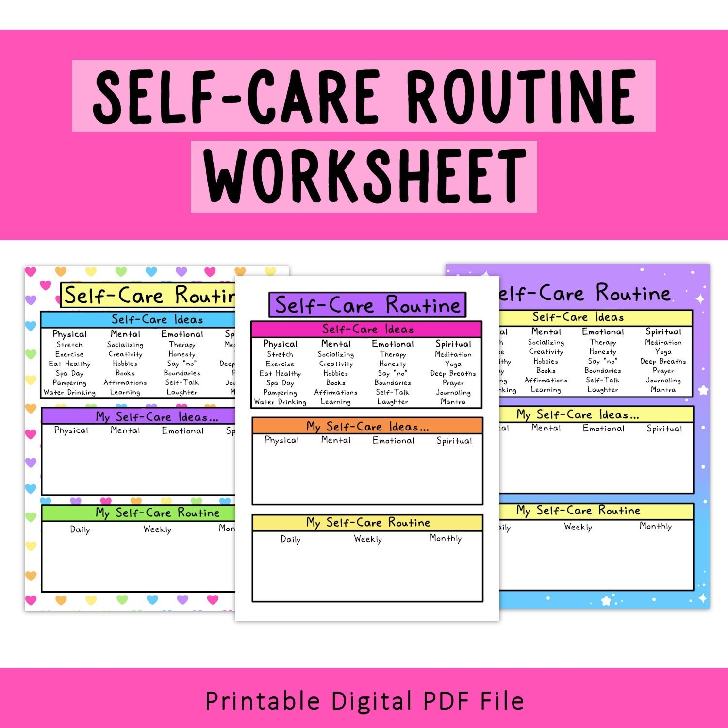 Self care Routine Worksheet Printable Self love Love Yourself Etsy